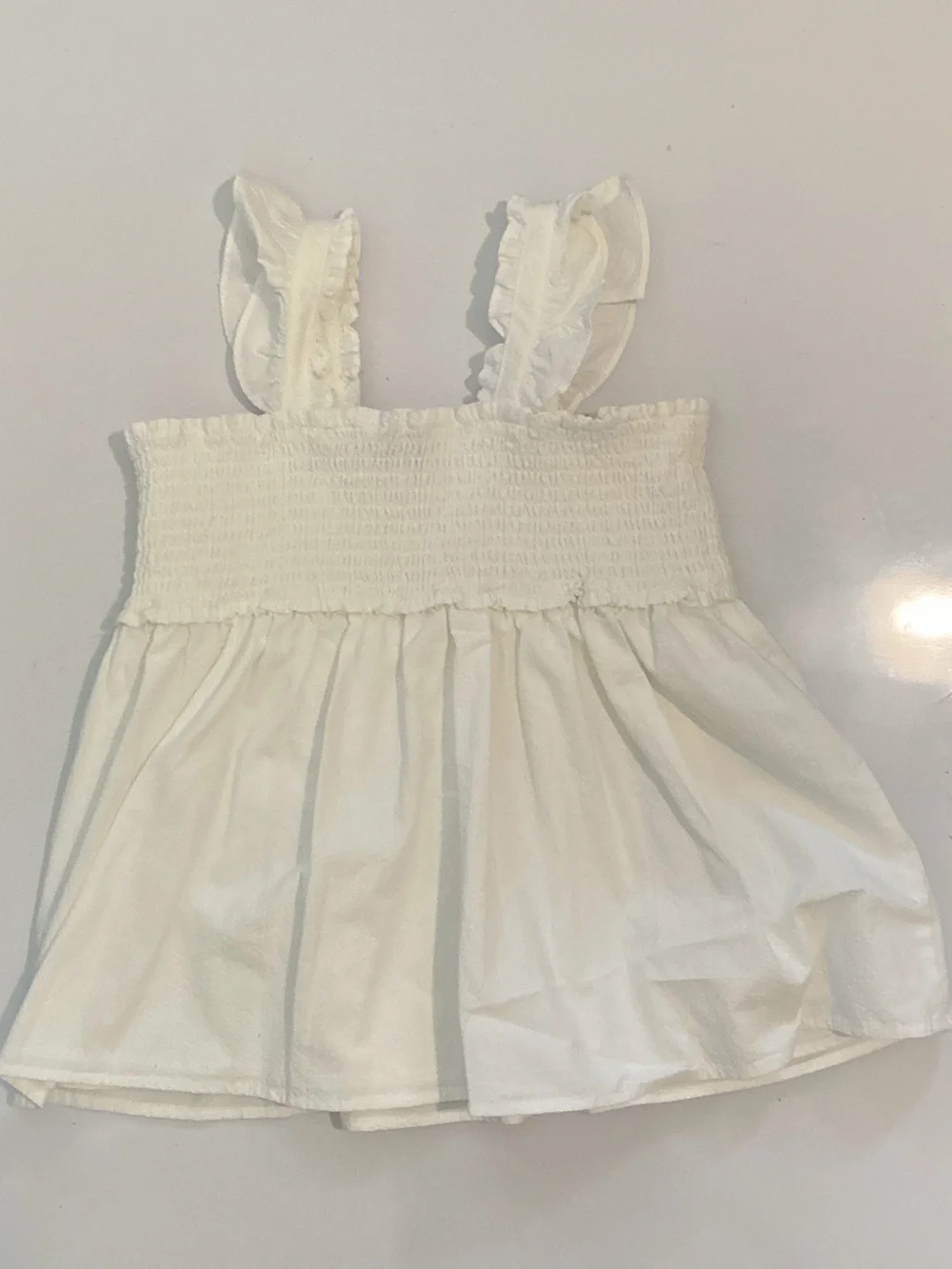 Janie and Jack Girls White Smocked Ruffle Strap Top Size 12